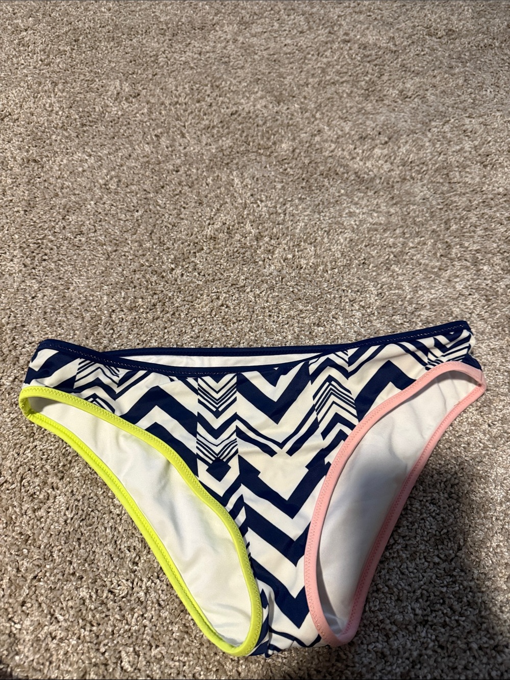 Victoria's Secret Navy Chevron Bikini Bottom with Neon Yellow and Pink Trim